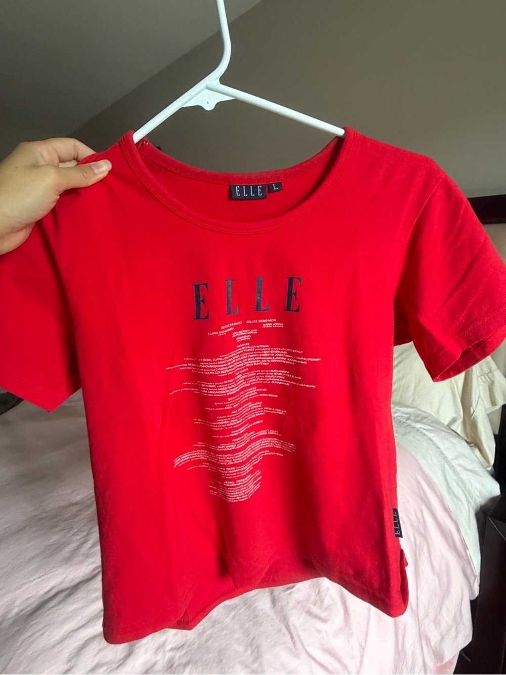ELLE Women Petite Vintage Red Graphic Logo Tee with Decal